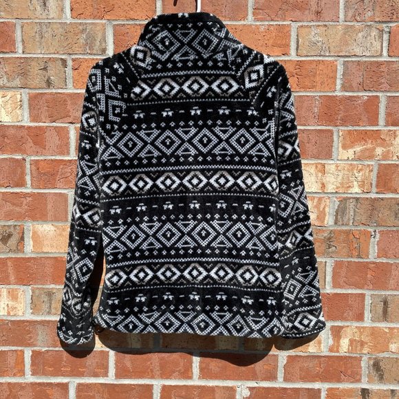 Eddie Bauer Fleece Top in Black & White Western Pattern Size Small - Picture 2 of 6